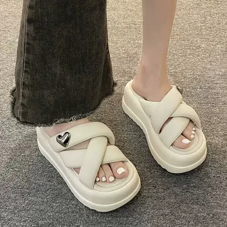 网红超火拖鞋女夏季外穿2024新款一字拖厚底沙滩鞋海边凉拖仙女风商品大图