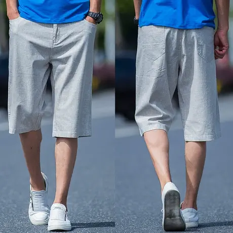 亚麻七分裤男夏季休闲短裤男士外穿夏薄款裤子男款7分棉麻休闲裤商品大图