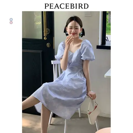 【呼呼严选专享】太平鸟 法式气质连衣裙v领暗纹温柔风高腰长裙图片