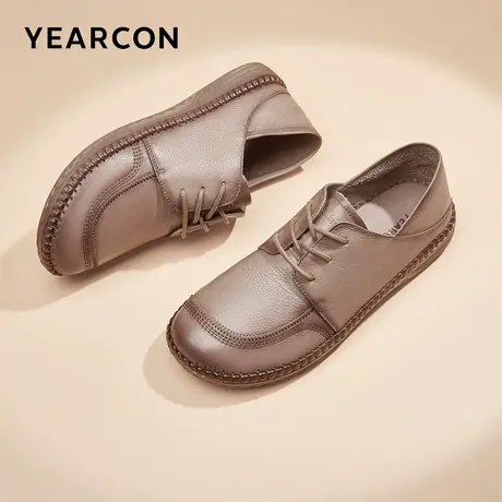 意尔康女鞋2023秋新薄款真皮超软平底舒适中老年奶奶妈妈鞋子宽脚图片