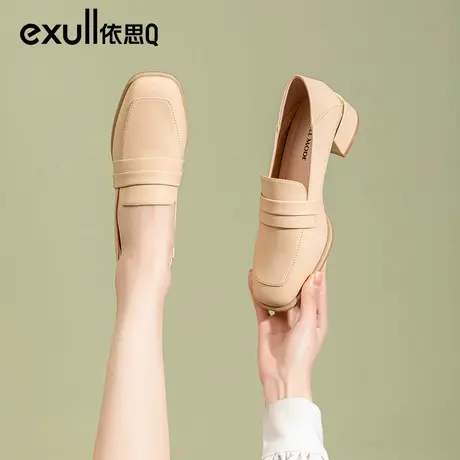 依思q高跟鞋女2024年春季新款粗跟不累脚女鞋通勤工作鞋上班皮鞋图片