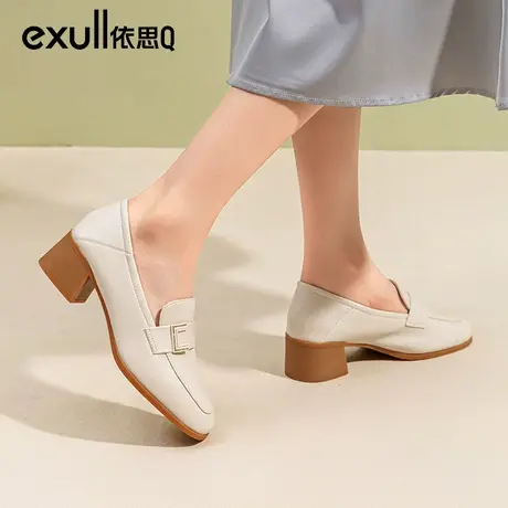 依思q百搭女式皮鞋秋冬2023新款粗跟高跟鞋通勤久站不累脚工作鞋图片