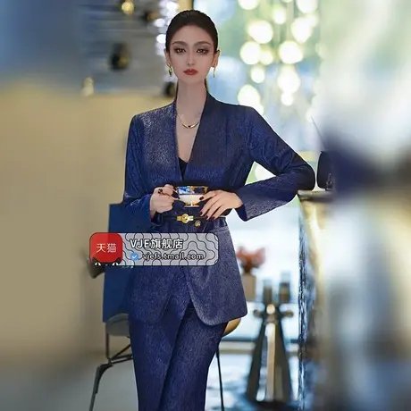 VJE老钱风气质干练西装西裤两件套2023秋冬新款休闲职业正装套装商品大图