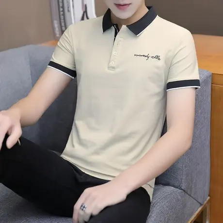 男士短袖t恤男夏季翻领polo衫半袖潮流衬衫领上衣服韩版带领体恤商品大图