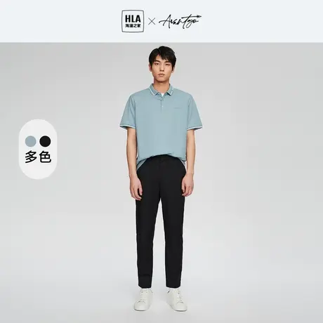 HLA/海澜之家轻商务短袖POLO衫23春夏新款撞色含桑蚕丝透气上衣男商品大图
