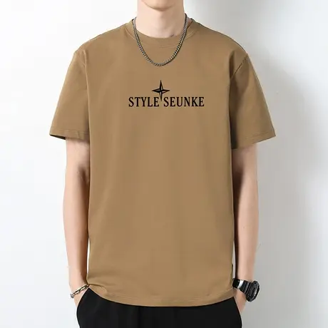 重磅纯棉短袖t恤男装夏季宽松圆领上衣服液氨长绒棉印花全棉半袖商品大图