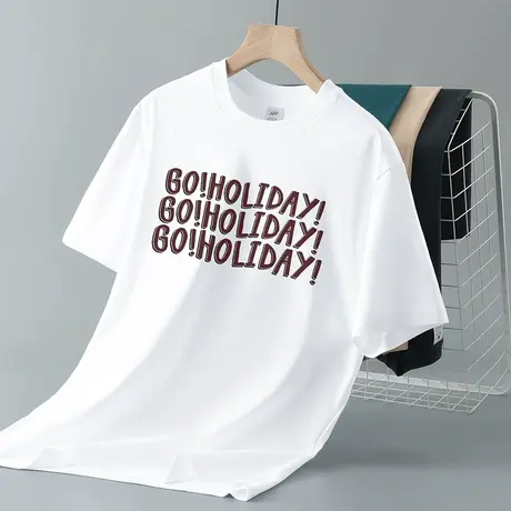 重磅纯棉短袖t恤男夏季宽松圆领上衣服美式潮牌全棉半袖白色体恤商品大图