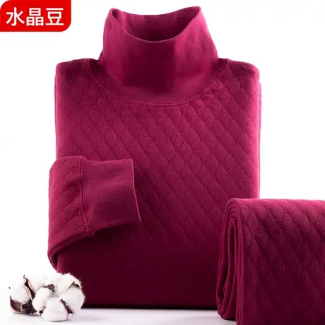 高领保暖内衣女士加厚中老年人秋衣秋裤纯棉妈妈三层全棉毛衫套装图片