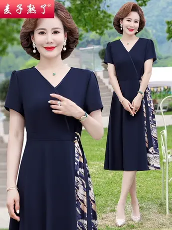 中年妈妈夏装洋气高贵连衣裙阔太太2023新款中老年夏季雪纺裙子女图片