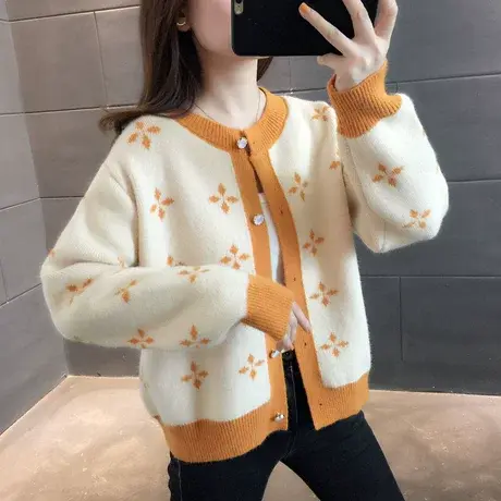 秋季女士开衫针织外套女宽松2023新款春秋爆款小个子毛衣外套短款商品大图