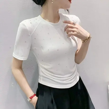 欧货网红T恤女短袖2023夏季新款高腰辣妹上衣设计感洋气紧身小衫商品大图