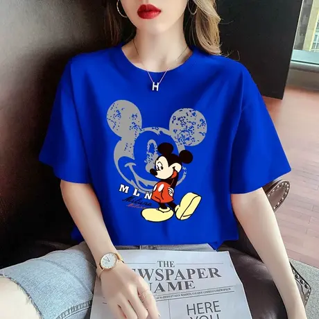 克莱因蓝米奇短袖t恤女2023夏季新款百搭纯棉宽松半袖体恤上衣ins商品大图