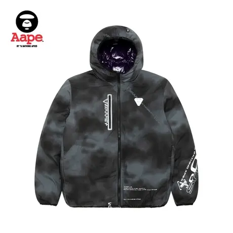 Aape旗舰店男装秋冬双面穿扎染亮面字母宽松厚款夹克外套7570XXJ商品大图