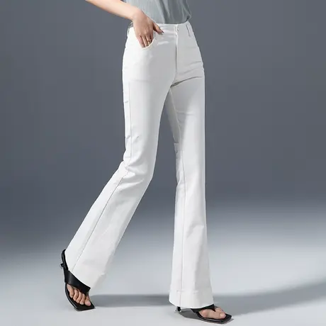 高腰微喇牛仔裤女2023年新款春夏薄款白色裤子窄版直筒长裤喇叭裤商品大图