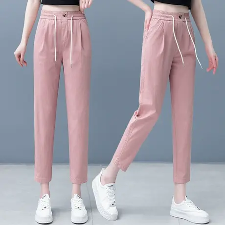 冰丝棉哈伦裤女夏季高腰宽松薄款休闲裤小个子系带九分小脚萝卜裤图片