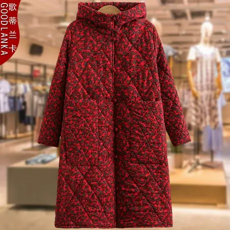 中年大码女装冬装新款碎花棉袄时尚洋气棉衣长款过膝妈妈棉服外套商品大图