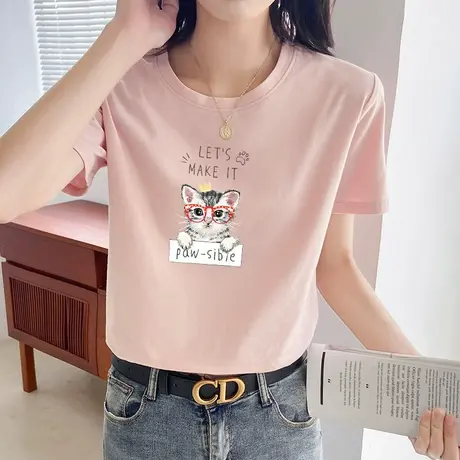 纯棉短袖宽松T恤女装夏季2022年新款潮牌简约学生百搭打底衫ins潮商品大图