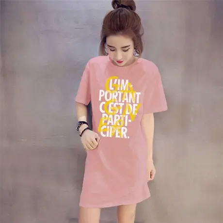 孕妇连衣裙夏装2023韩版时尚字母韩国潮妈短袖t恤中长款过膝裙子商品大图