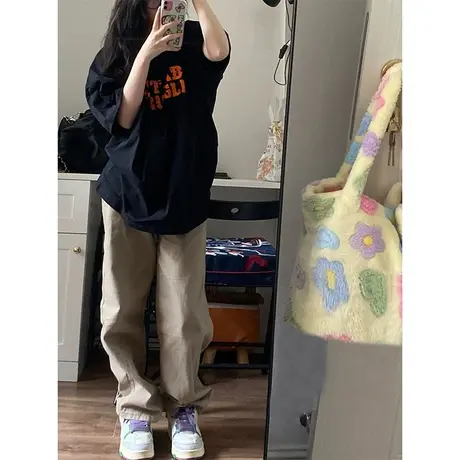 oversize美式街头风t恤女大码纯棉复古短袖ins潮牌bf风半袖上衣夏图片