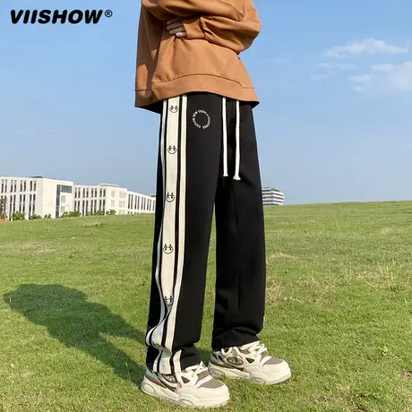 VIISHOW美式复古拼色运动裤设计感直筒阔腿宽松秋季卫裤休闲裤子商品大图