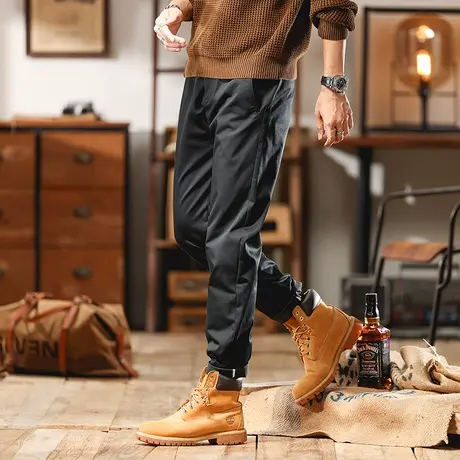 痞帅潮男裤子工装裤绳多口袋裤子男款重磅水洗时尚宽松百搭裤子商品大图