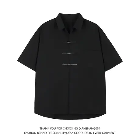 中国风短袖衬衫男士盘扣工装加肥大码新中式汉服唐装国潮男装半袖商品大图