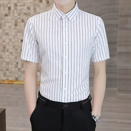2022夏季新款高级感短袖条纹衬衫男商务休闲高端男士百搭潮流衬衣商品大图