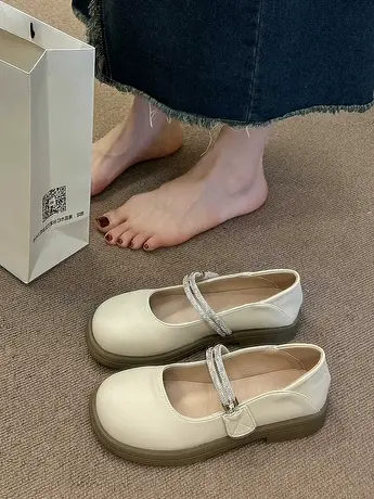 2023新款法式玛丽珍小皮鞋女春秋浅口乐福单鞋一脚蹬平底百搭两穿商品大图