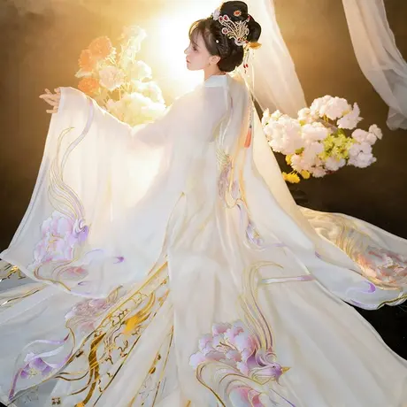 【如梦霓裳丨洛月】唐制汉服女装国风白诃子裙原创重工大袖衫夏季图片