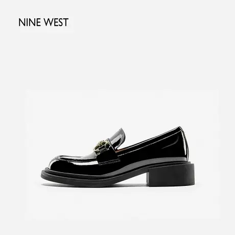 Nine West/玖熙真皮厚底乐福鞋2024年春季新款英伦一脚蹬小皮鞋女图片