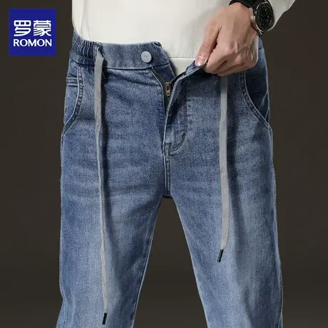罗蒙男士牛仔裤2023秋季新款修身直筒抽绳长裤中年弹力休闲裤男潮图片