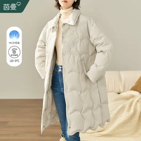 茵曼旗舰店中长款轻薄款羽绒服2023冬装新款鸭绒保暖过膝时尚外套图片