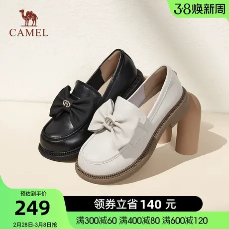 骆驼女鞋2024春季新款优雅蝴蝶结休闲乐福鞋女舒适日常百搭单鞋图片