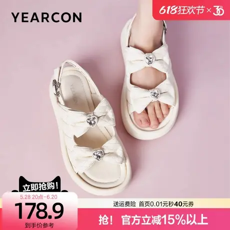 意尔康仙女风凉鞋女夏外穿厚底百搭蝴蝶结水钻露趾凉鞋软底不累脚图片