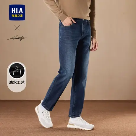 HLA/海澜之家商务牛仔裤怀旧风复古25春新微弹中腰洗水工艺裤子男商品大图