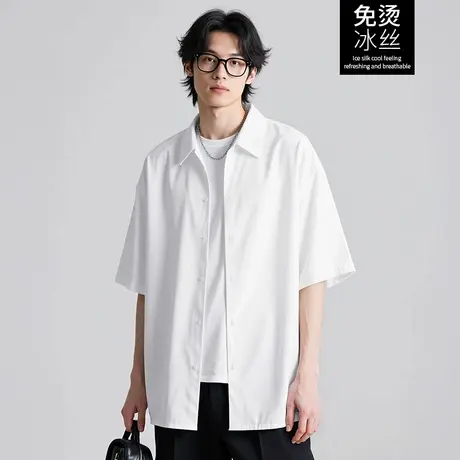 冰丝衬衫男短袖2025加肥加大码高级休闲衬衣垂感宽松胖子上衣夏季商品大图