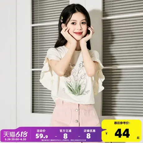 唐狮2025花边袖短袖T恤女夏季新款设计感甜美上衣洋气小衫爆款sz商品大图