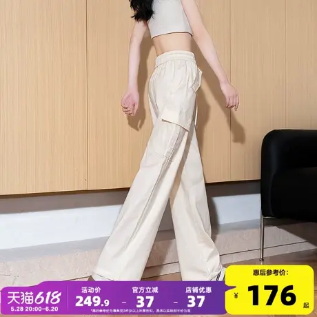 唐狮25美式休闲工装裤女高腰阔腿多口袋抽绳工装裤宽松显瘦长裤GT图片