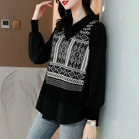 假两件针织衫女春秋装2023年新款韩版毛衣早秋气质上衣初秋慵懒风商品大图