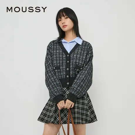 MOUSSY 春季新品甜美小香风格纹慵懒感针织开衫女028HSZ70-0231商品大图