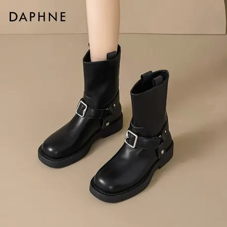 达芙妮黑色厚底马丁靴女2025夏季新款时尚瘦瘦靴子美拉德牛仔短靴商品大图