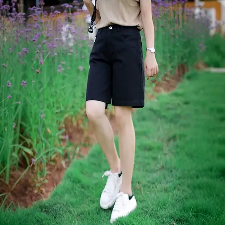 水洗棉软牛仔直筒短裤女夏季薄款高腰五分裤宽松显瘦休闲阔腿裤商品大图