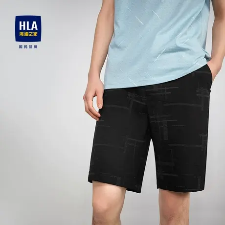 HLA/海澜之家纯色休闲中裤松紧腰透气宽松直筒五分短裤子男士图片