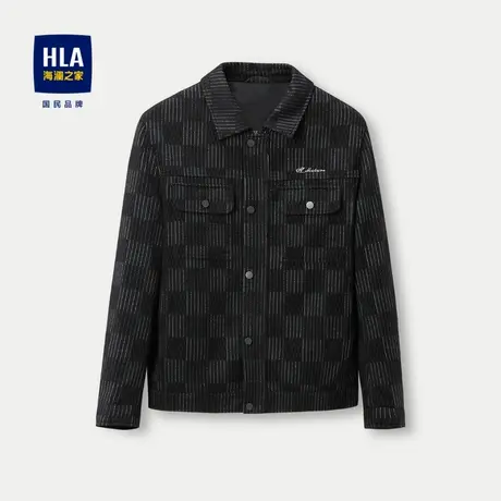 HLA/海澜之家商务刺绣衬衫夹克23秋季新款针织提花翻领休闲外套男图片