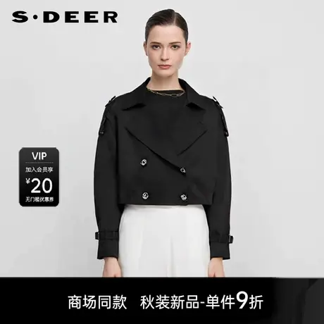 【商场同款】sdeer圣迪奥女OL风翻领压褶短款夹克外套S25382211图片