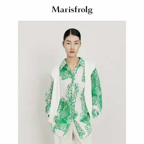 【言选好物】玛丝菲尔秋季新款绿色时尚长袖桑蚕丝衬衫女图片