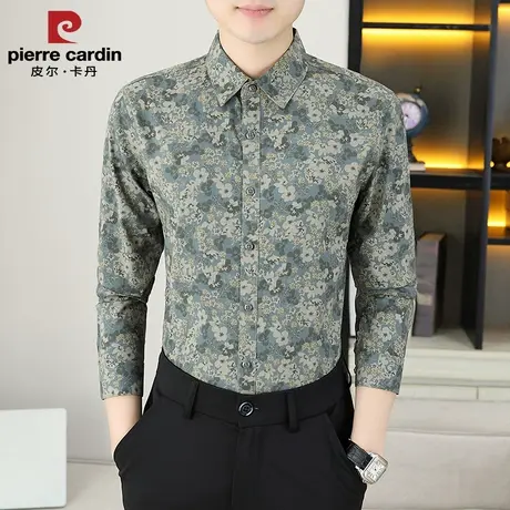 皮尔卡丹男士印花长袖衬衫2025秋季新款男装商务休闲舒适透气衬衣商品大图