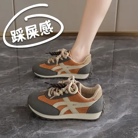 真皮阿甘鞋女2025新款春秋复古厚底休闲孕妇单鞋子商品大图