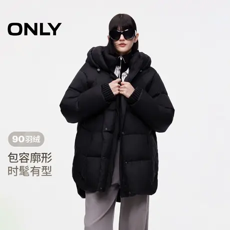 ONLY2025冬季新款90白鸭绒保暖双向拉链连帽中长款泡芙羽绒服女商品大图
