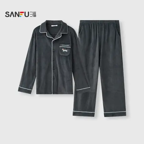 三福男冬季翻领小狗元素睡衣套装 保暖抗静电长袖家居服507771商品大图